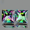 ok. 6,41ct /2szt. - NIESAMOWITA EFEKTOWNA PARA! TĘCZOWY BRAZYLIJSKI MYSTIC TOPAZ NAT.- idelana para 8,0mm kwadrat