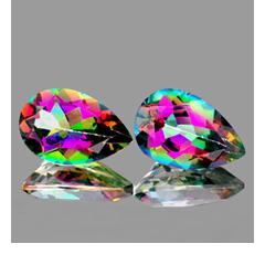 ok. 12,44ct /2szt. - NIESAMOWITA EFEKTOWNA PARA! TĘCZOWY BRAZYLIJSKI MYSTIC TOPAZ NAT.- idelana para   15,0x10,0mm kropla