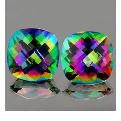 ok. 7,53ct /2szt. - NIESAMOWITA EFEKTOWNA PARA! TĘCZOWY BRAZYLIJSKI MYSTIC TOPAZ NAT.- idelana para 9,0x9,0mm antyk