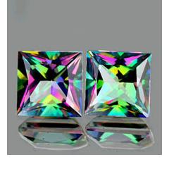 ok. 6,41ct /2szt. - NIESAMOWITA EFEKTOWNA PARA! TĘCZOWY BRAZYLIJSKI MYSTIC TOPAZ NAT.- idelana para 8,0mm kwadrat